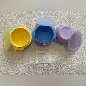 Vintage Tupperware 400ml 1 Touch Seal Bowls Yellow Blue Purple Colorful
